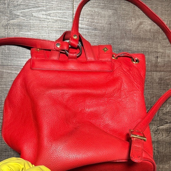 VTG MCM  Red Leather Backpack with Gold Accents - Picture 14 of 16